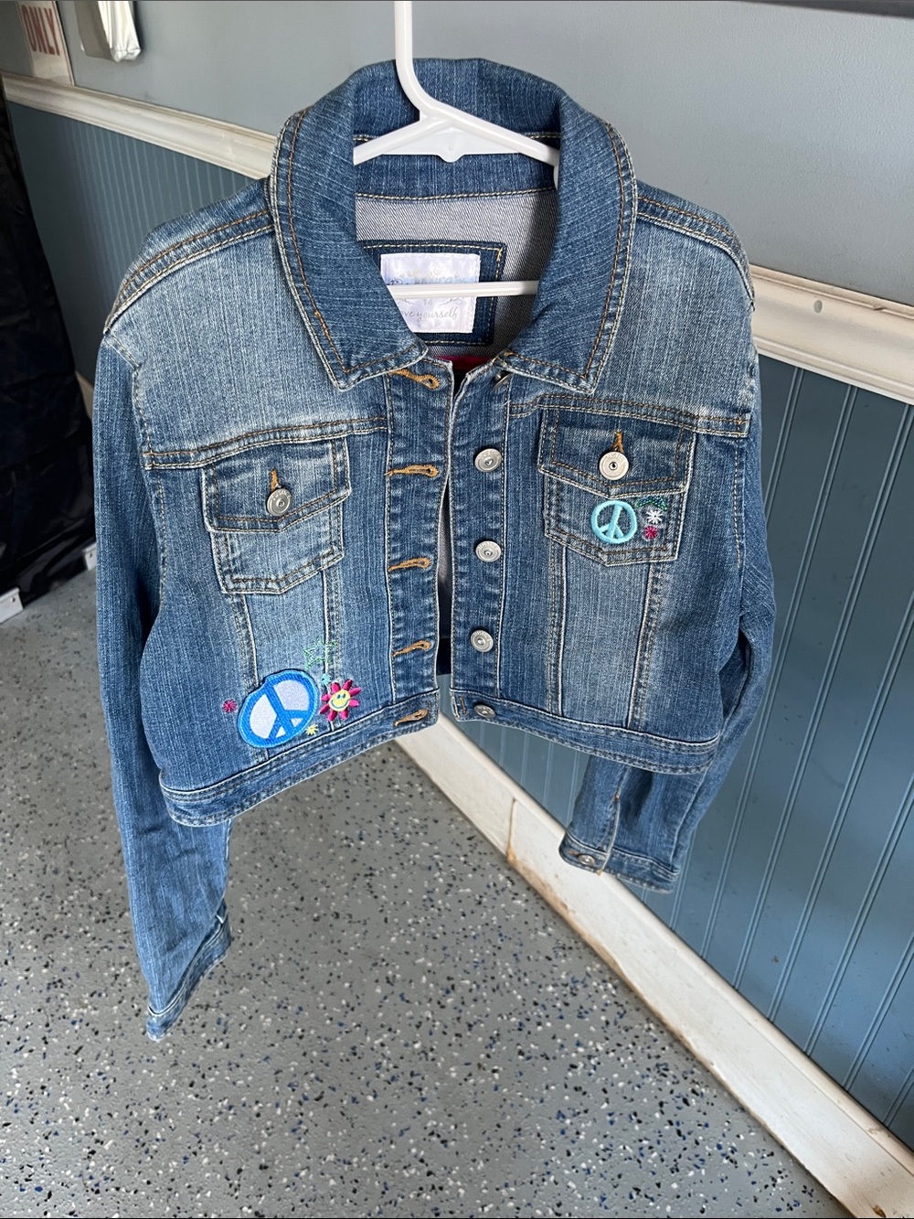Justice Girls Blue Denim Jean Jacket with Peace Patch